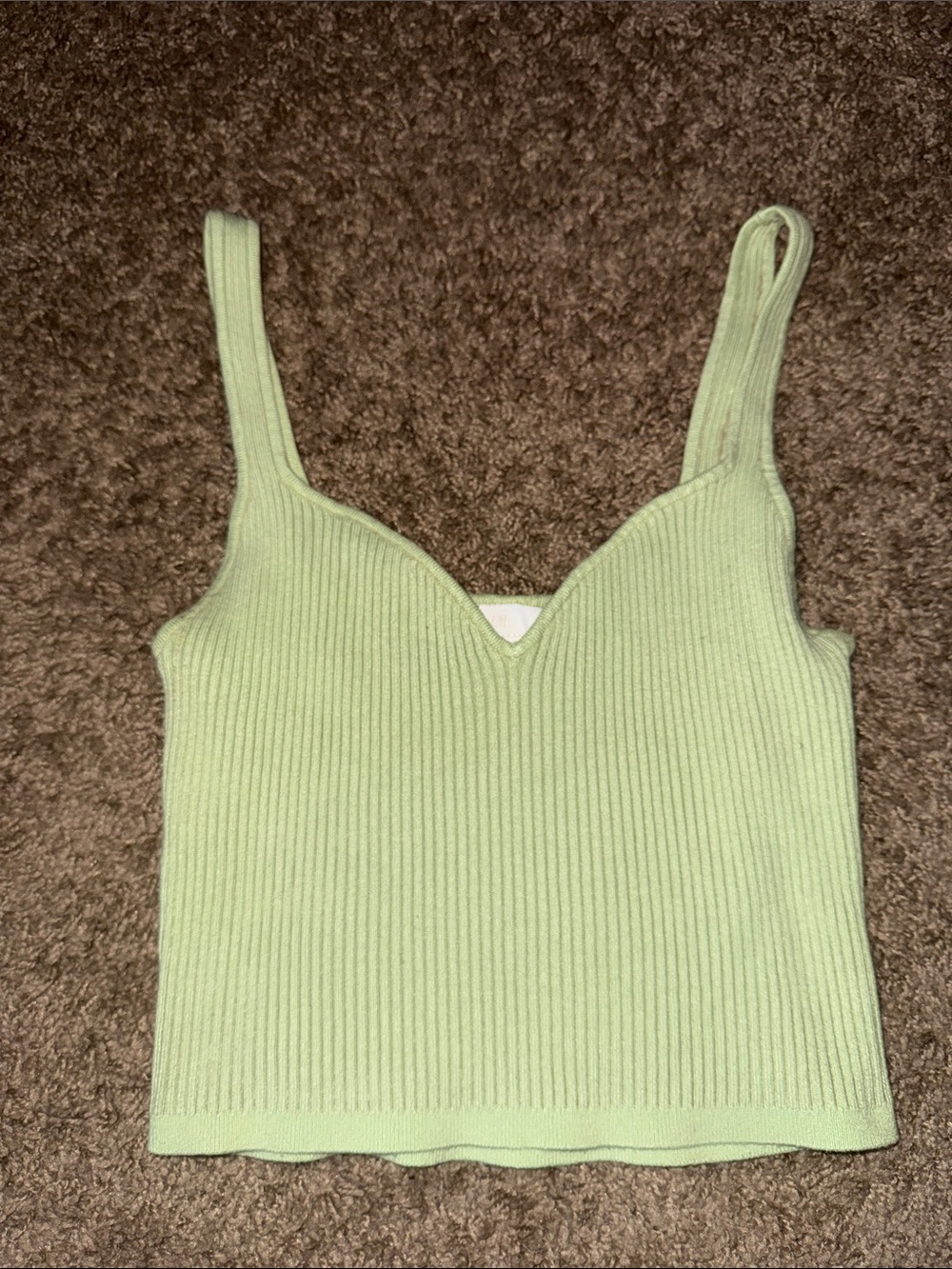 H&M Women’s Small Light Green Ribbed V-Neck Plunge Tank Top